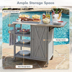 40 Sturdy Fir Wood Garden Table for Planting, Planter Bench with Foldable Top, Outdoor Storage Cabinets with Lockable Wheels for Patio Cooking, Grey