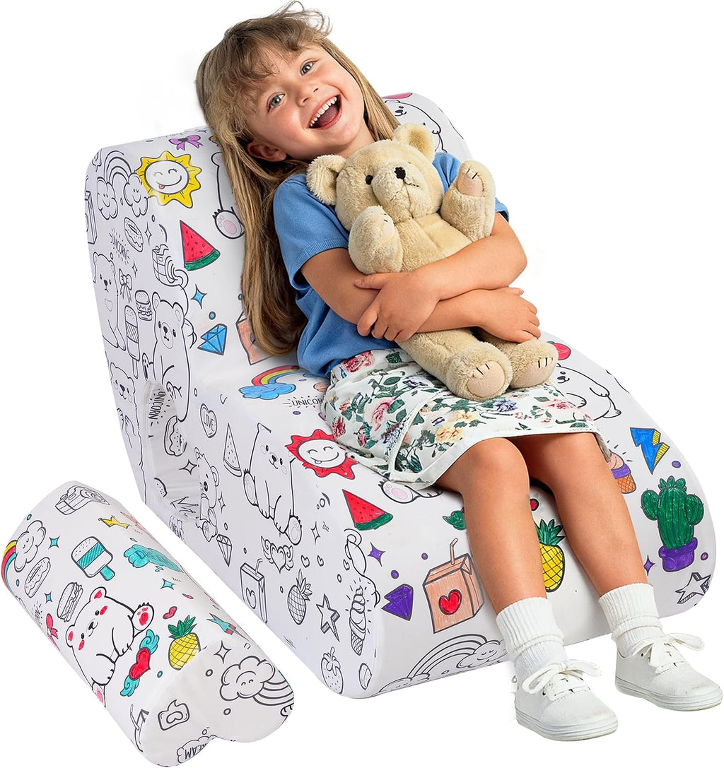 Graffiti Kids Couch Sofa，DIY Colorful Artistic Design, Ultra-Soft Comfort for Toddler Chair, Cute Graffiti Pattern Sofa for Girls and Boys, Comfy Toddlers Chairs for Bedrooms Living Rooms
