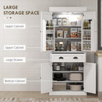 71" Kitchen Pantry Cabinet with Motion Sensor Light, Tall Storage Cabinet with 6 Door Shelves, A Drawer & 4 Adjustable Shelves, for Living Room, Dining Room, White,for Kitchen