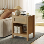 Fluted Farmhouse Nightstands Set of 2, Night Stand with Drawer and Storage Shelf, Teslin Wooden End Table for Living Room, Side Table for Bedroom, Natural Oak