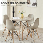 5-Piece Round Dining Table Set, Small 35.5" Kitchen Table Chairs Set of 4 Space Saving Furniture, Plastic Seats, Solid Wood Legs, for Living Room Apartment Office Home, Sand