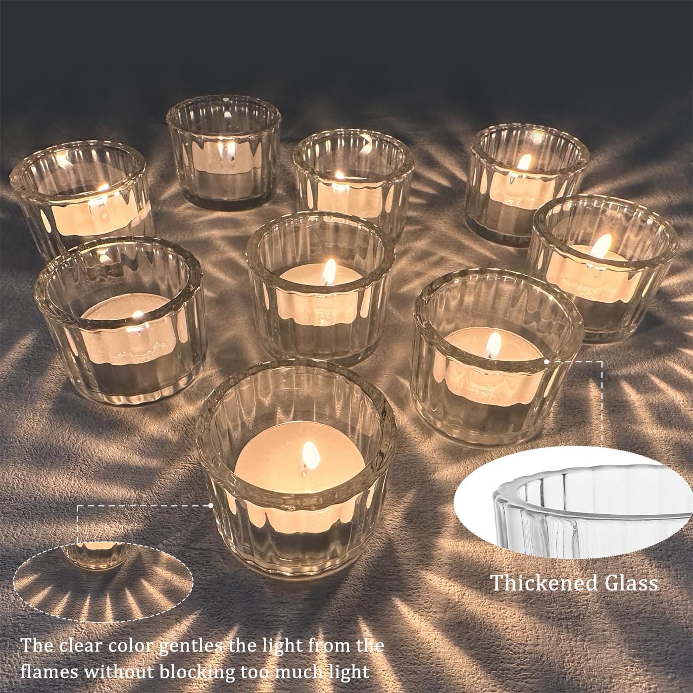 Clear Tea Light Candle Holders Set of 12, 5cm x 3.5cm Glass Tea Light Holders for Table Centerpiece, Mini Votive Candle Holders for Weddings, Birthday Parties, Home Decor, Table Decor