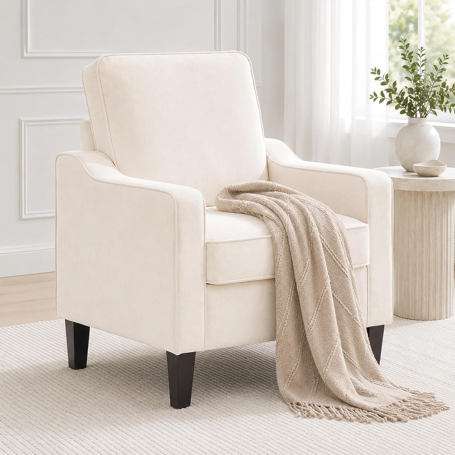 Huatean Hoom Comfy Accent Chair for Living Room, Upholstered Armchair Single Sofa Chair for Bedroom, Office and Waiting Room, Mid Century Modern Reading Chair with Sturdy Legs, Beige