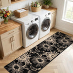 Findosom Hallway Runner Rug 2x8, Non Slip High-Low Textured Floral Washable Runner Rug with Rubber Backing, Boho Carpet Runner for Kitchen, Entryway, Bedroom, Laundry, Black & Beige