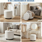 Furniliving Upholstered Button Tufted Round Ottoman, PU Storage Ottoman Round, Removable Lid Convenient Footstools, Classic Ottoman with Storage for Vanity, Nursery Room，IvoryWhite