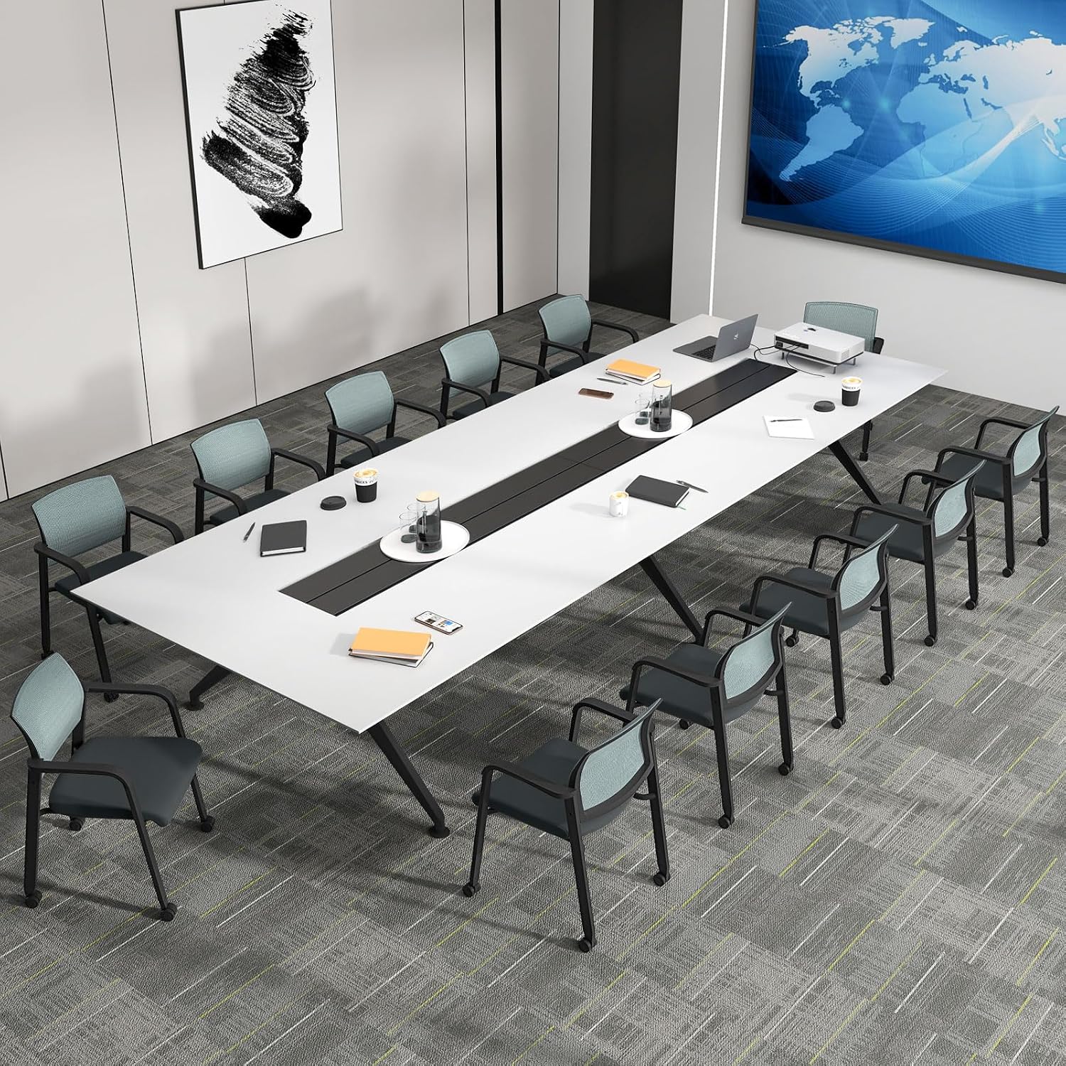 Tangkula Rolling Conference Room Chairs Set of 10, Stackable Office Guest Mesh Chairs with Armrests and Wheels, Ideal for Waiting Room Office, School, Lobby (Grey)
