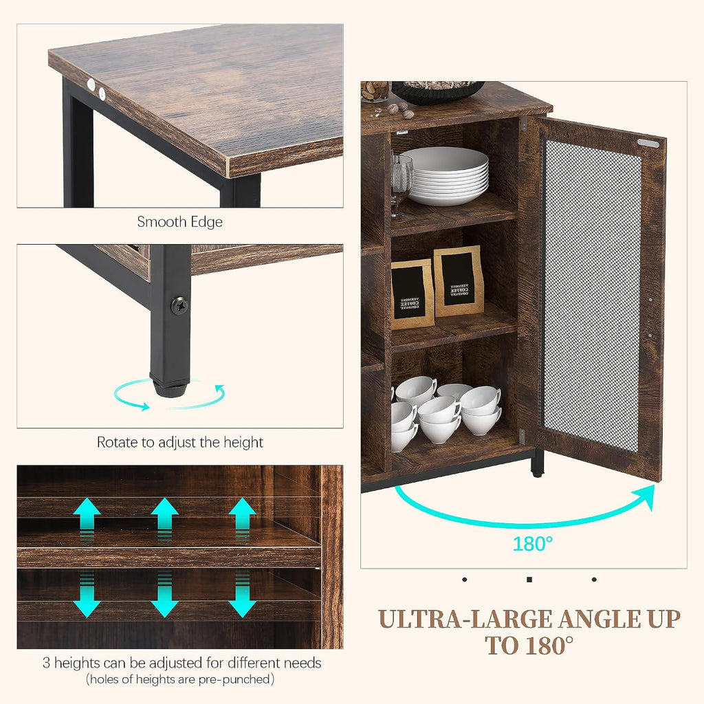 LVSOMT Mini Coffee Bar Cabinet for Home Kitchen, 27.5'' Coffee Stand Station with Adjustable Shelves & Door, Farmhouse Sideboard Buffet for Small Space, Dining Room, Living Room, Industrial Brown