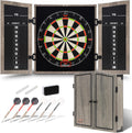 Dartboard Cabinet Set with 18" Bristle Dartboard - Self-Healing Sisal, 6 Steel Tip Darts, Scoreboard & Chalk - All-in-One Game Room Set for Home, Bar, Garage (Gray)
