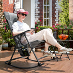 Timber Ridge Oversized Folding Rocking Camping Chair, Padded Outdoor Rocker with High Back, Portable Outdoor Chair for Patio, Garden, Lawn, Supports up to 400 lbs, Gray