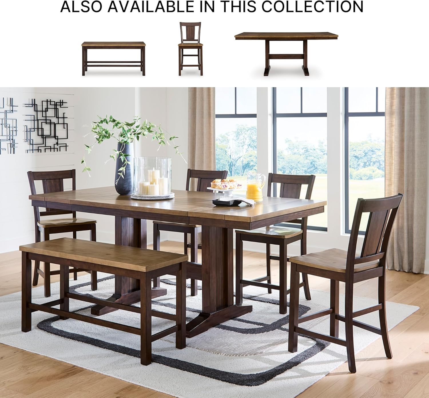 Signature Design by Ashley Sharlander Casual Counter Height Dining Bench with Foot Rest, Light Brown & Dark Brown