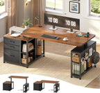 SEDETA Electric Standing Desk with 3 Fabric Drawers, 61" Height Adjustable Office Executive Desk with Storage Drawers, Stand up Computer Desk with Power Outlet for Home Office (Black + Brown)