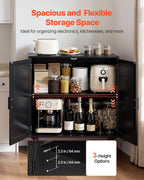 VEVOR Buffet Cabinet, Rattan Sideboard Cabinet with 2 Magnetic Doors and Adjustable Shelves, Accent Sideboard Buffet with Wooden Legs & Power Cord Hole for Hallway, Entryway, Kitchen, Black