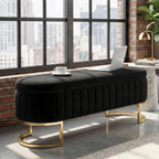 51 Inch Storage Ottoman Bench Velvet End of Bed Storage Bench King Size Upholstered Tufted Bench Large Space for Bedroom Living Room Entryway Black