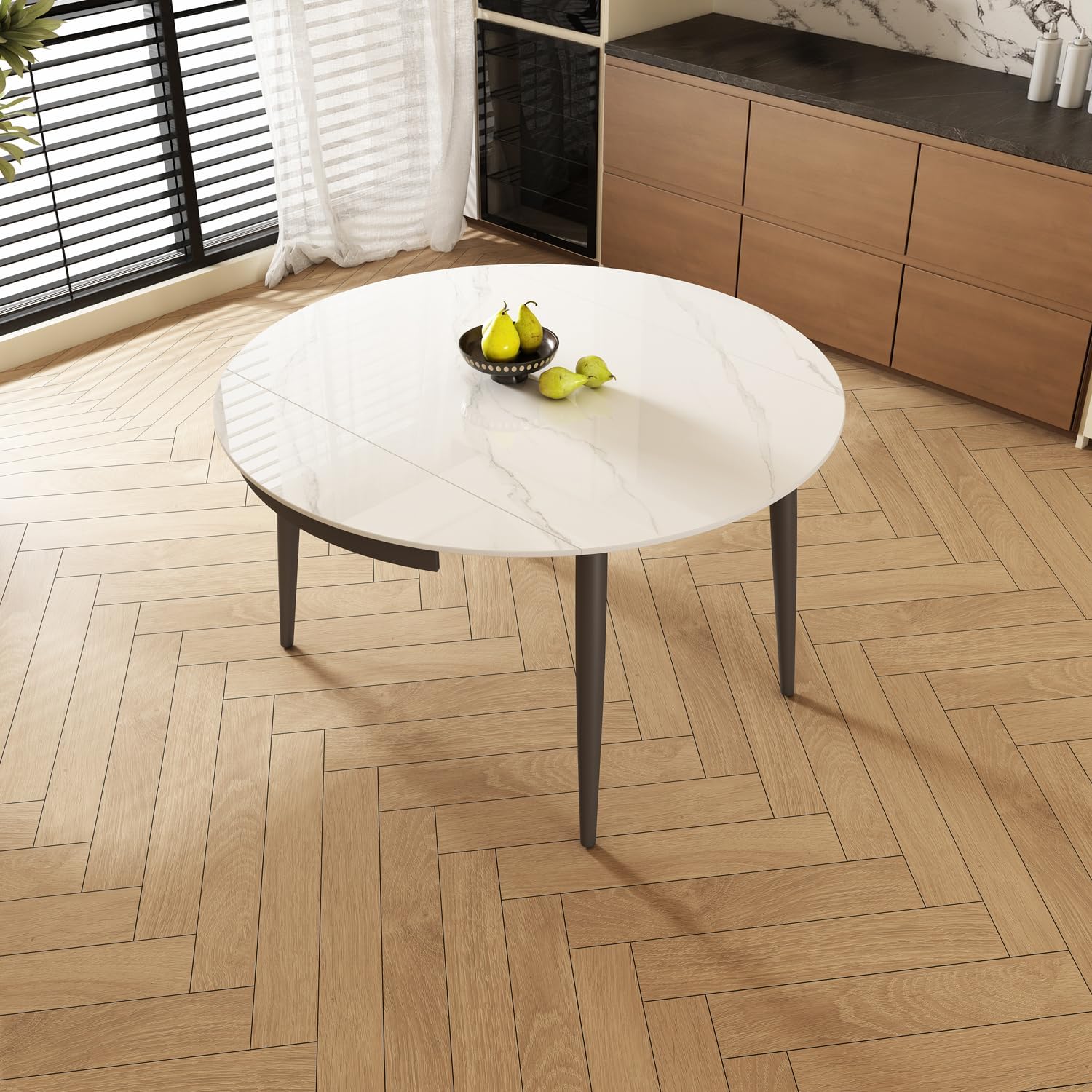 51.2" Expandable Round Sintered Stone Dining Table, Modern Extendable Dining Table, Scratch & Heat Resistant, Seats 4-6 for Home Dining Room(Table Only)
