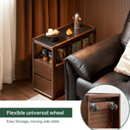 Solid Wood End Table with Storage Drawers, Narrow Side Table for Couch | 2 drawers, hidden wheels and slim design make this narrow side table perfect for couches, bedrooms and small spaces.