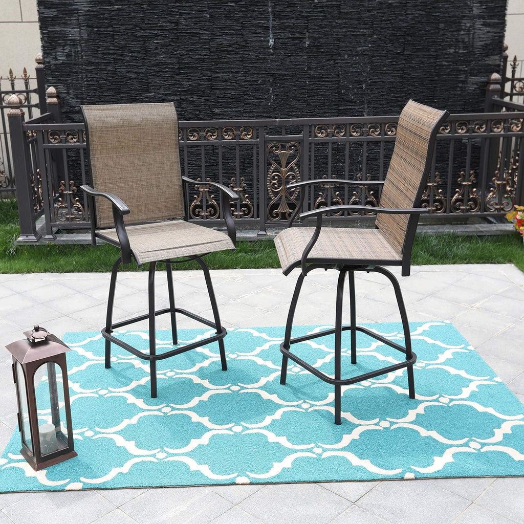 Sophia & William Outdoor Swivel Bar Stool Set of 2 Patio Bar Chair Breathable Textilene for Bistro Lawn All Weather Furniture Set, Brown
