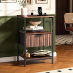 Bonnlo Fluted Nightstand Set of 2, End Table with Fabric Drawer with Charging Station, Night Stand with Storage Shelf & Handle, Fluted Side Table for Bedroom/Living Room,Walunt