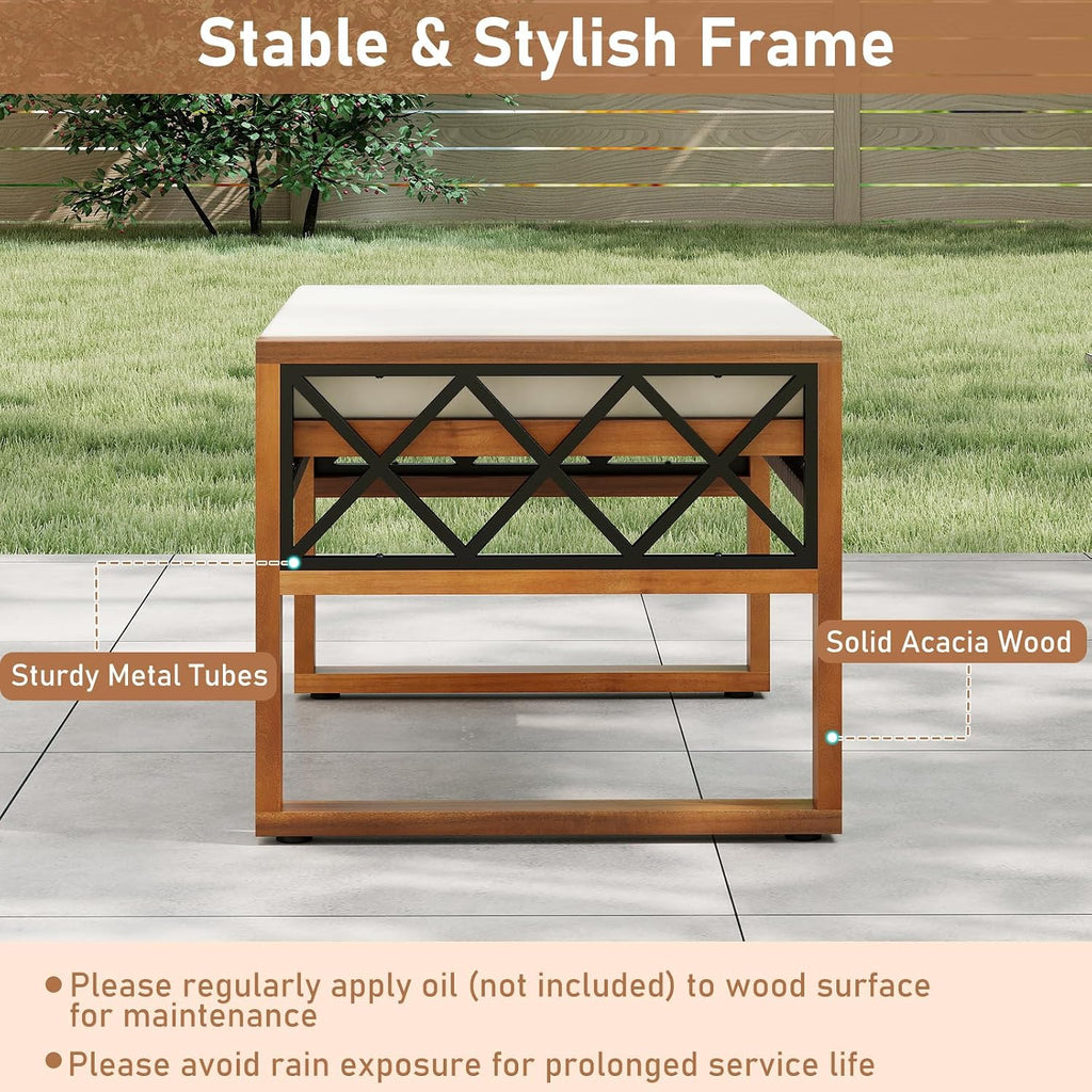 Tangkula Rattan Wicker Outdoor Ottoman Set of 2, Patio 3-in-1 Footstools with Removable Cushions, Additional Seating and Side Tables for Porch, Backyard & Poolside (Off White)
