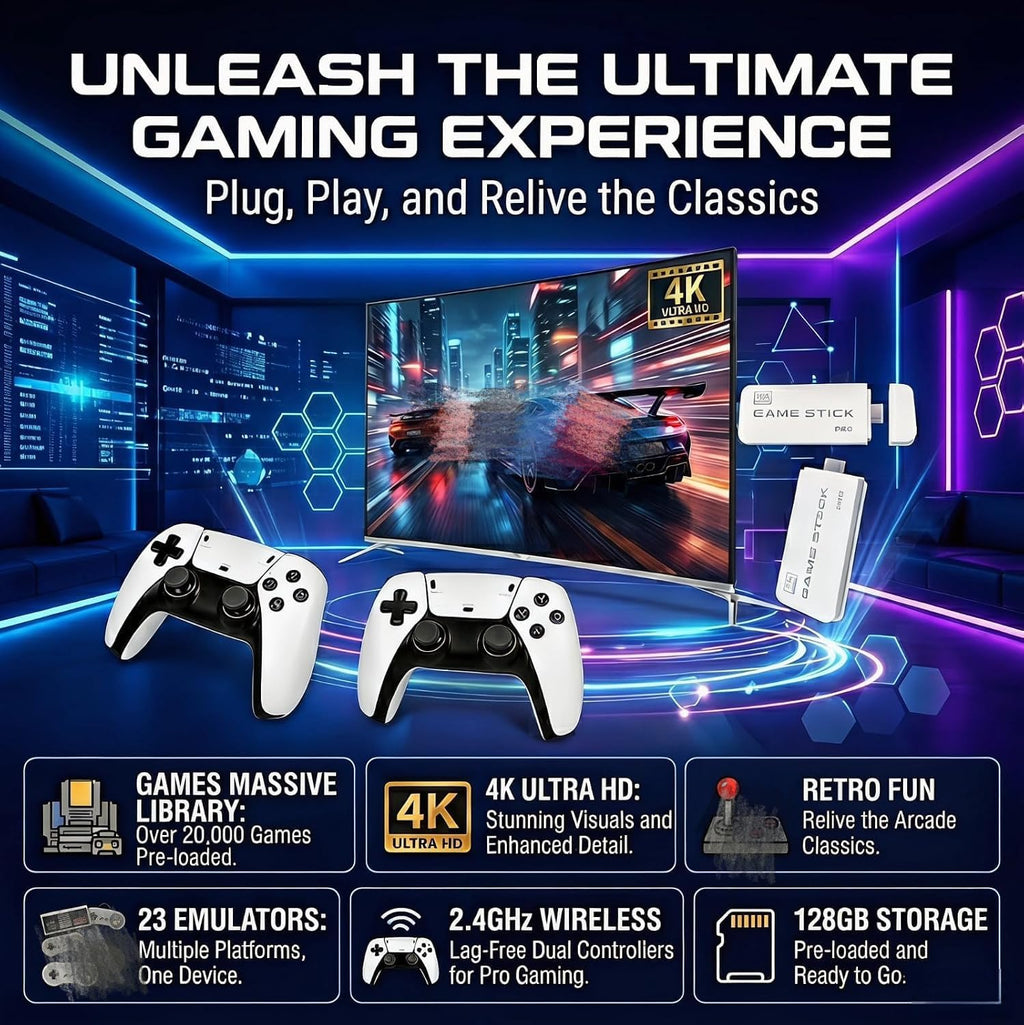 2026 New Retro Game Console: Features 128GB of Built-in Storage, Comes pre-Loaded with Over 20,000 Classic Retro Games, Supports 4K HDMI TV Output, and is a Plug-and-Play Portable Retro Gaming System