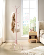 SONGMICS Coat Rack Freestanding, Metal Coat Rack Stand with 12 Hooks and 4 Legs, Holds Clothes, Hats, and Bags, for Entryway, Living Room, Bedroom, Brown URCR031Z01