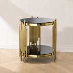 Modern Round End Table Gold Side Table with Glass Top Living Room