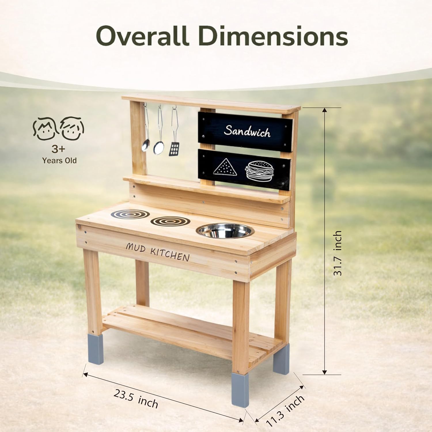 Wooden Mud Kitchen,Outdoor Play Kitchen with Sink,Blackboard and Accessories for Kids,Fir Wood Pretend Play Toy for Boys Girls Backyard