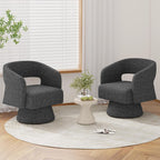 Luxanimarion Swivel Barrel Accent Chair,Oversized Teddy Upholstered Round Swivel Chair,Modern Luxury 360 Degree Living Room Vanity Chair for Bedroom Office,Black Chenille,2PCS