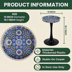 Gesodant Boho Chic Round Side Table, 13" Artistic Patterned Small Drink Table with Glossy Tray Top, Stable Hourglass Pedestal Base, Unique Plastic End Table for Living Room, (Moroccan)