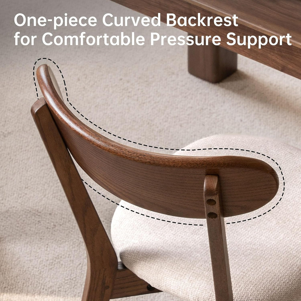 100% Solid Wood Upholstered Dining Chairs, Mid Century Modern Oak Dining Chairs with Curved Back Design with Butterfly Wing Shape for Kitchen, Dining Room, Restaurant (6, Walnut Color-Beige Cushion)