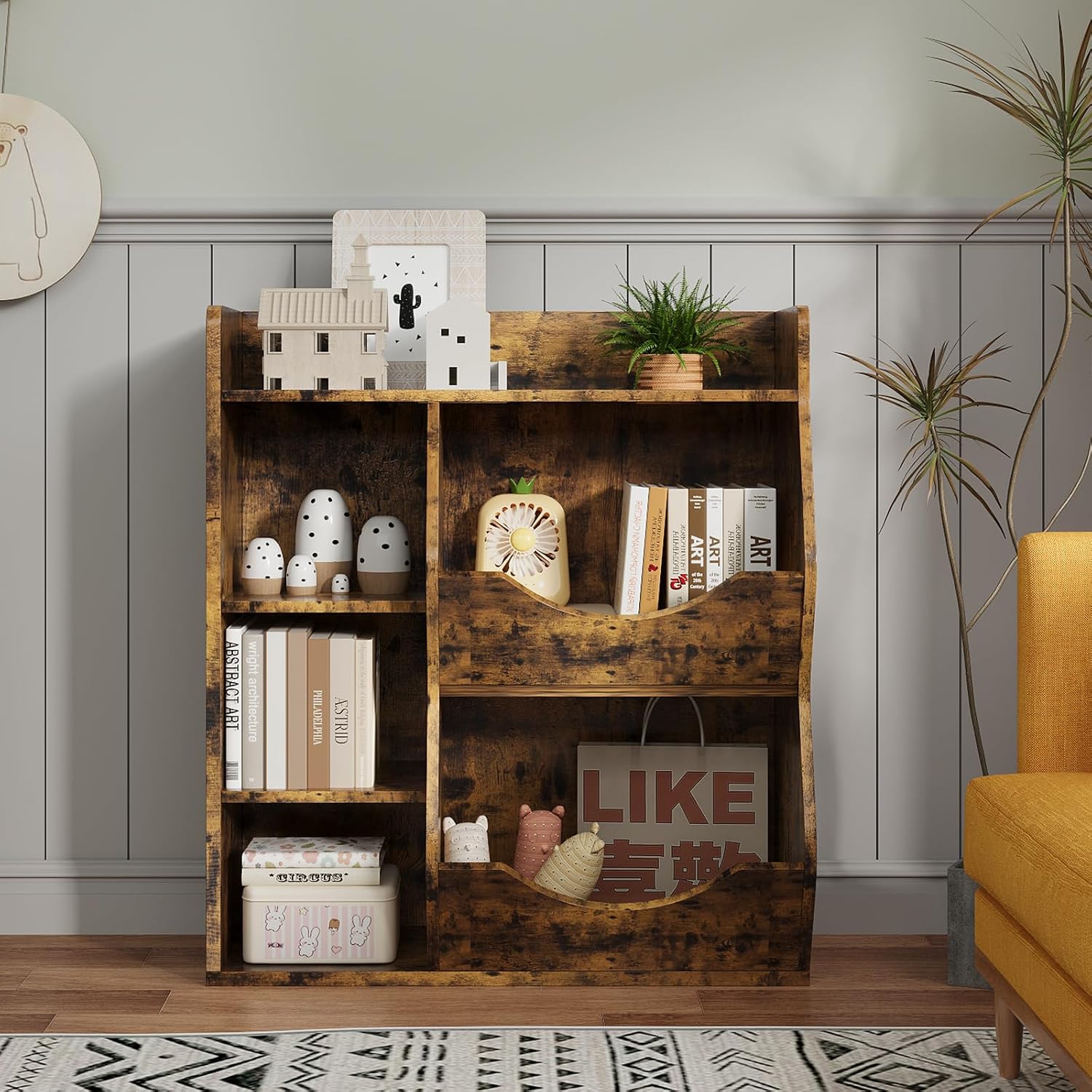 5-Cube Toy & Book Shelf with Storage Bins - Kids Organizer for Playroom, Bedroom, and School Classroom