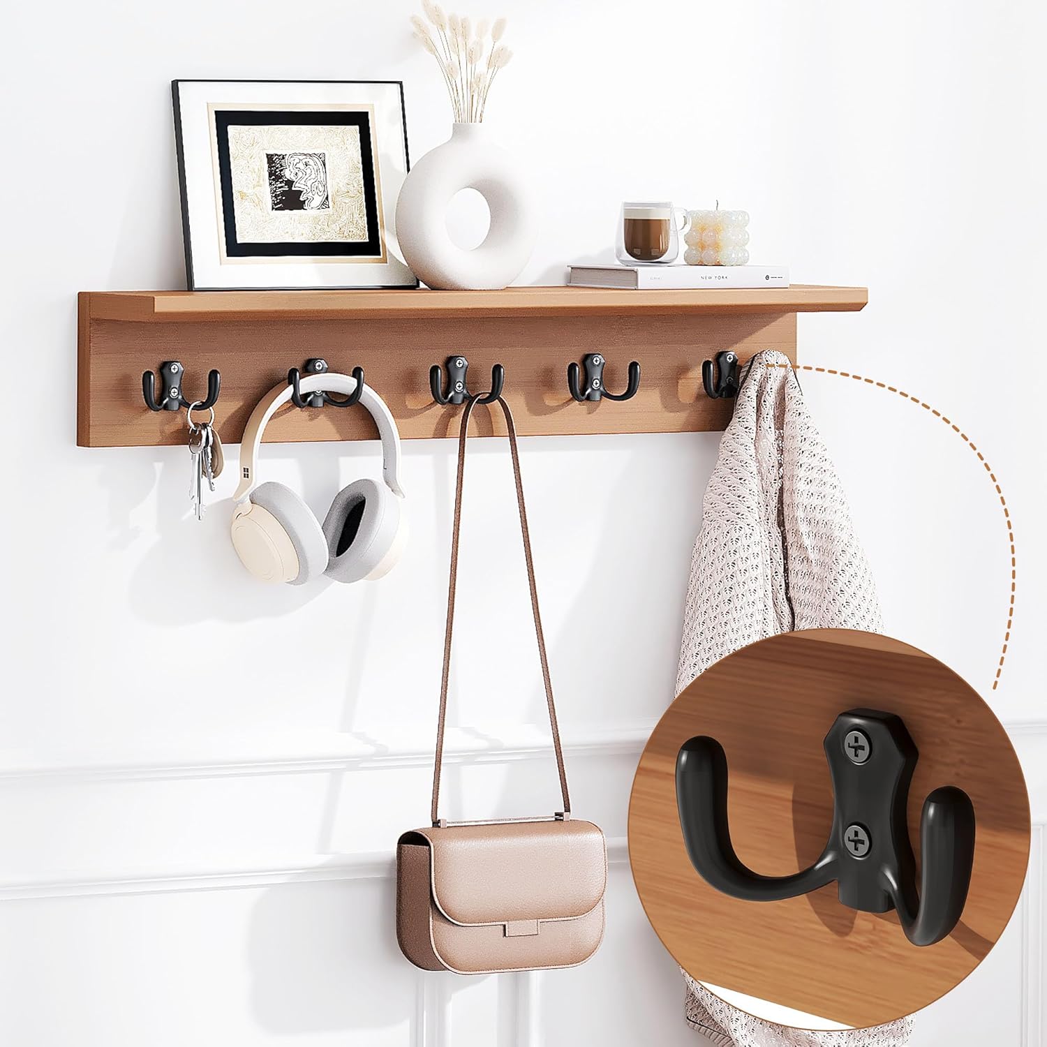 PETKABOO 31.5" Shoe Bench with Coat Rack Hidden Drawer and Side Holder, 2 Tier Entryway Bench with Storage 39.4 in, Bamboo Shoe Rack with Cushion for Entryway Hallway Living Room Bedroom