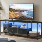 SONGMICS BELLAH Collection - TV Stand with Power Outlets and Lights, Entertainment Center Media Console for TVs Up to 70 Inches, Living Room, Shelves, Drawers, Modern, Ink Black ULGS420B101S