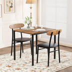 Yumori Dining Table Set for 2, Wood Square Table with 2 Upholstered Chairs for Kitchen and Dining Room, Space Saving (Rustic Brown)