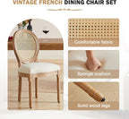 Nrizc Farmhouse Fabric Dining Room Chairs Set of 6, French Chairs with Round Back, Woven Rattan Dining Chair, Oval Side Chair for Dining Room/Kitchen/Restaurant