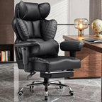 GTPOFFICE Big and Tall Office Chair 400LBS Wide Seat Computer Gaming Chair with Footrest & Comfy Lumbar Support, Leather High Back Executive Chair with Ergonomic Pressure Relief Seat Cushion, Black
