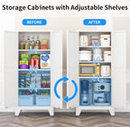 61" Tall Pantry Cabinet, White Metal Pantry Storage Cabinet, Kitchen Pantry Storage Cabinets with 2 Door and 3 Adjustable Shelves (White, 61" Modern)