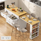 80"-48" Extendable Kitchen Island with Extended Dining Table and Power Outlet,Large Mobile Kitchen Storage Islands with 2 Storage Drawers,Rolling Islands Cart with 3 Extra Rows Open Shelves(White)