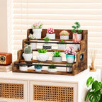 LIVELYGLOW 19.6”W x 15.74" D x 12.5" H Inches Versatile 4-Step Coffee Syrup & Water Bottle Organizer Rack Multi-Functional Retro Display Shelf for Kitchen or Bar, Holds Liquor & Spirits, Wooden