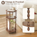 AWASEN Small Round End Table, Round Side Table with 3-Tier Open Shelf for Small Spaces, Wood Accent Table Nightstand for Bedroom, Living Room, Office, Walnut Brown
