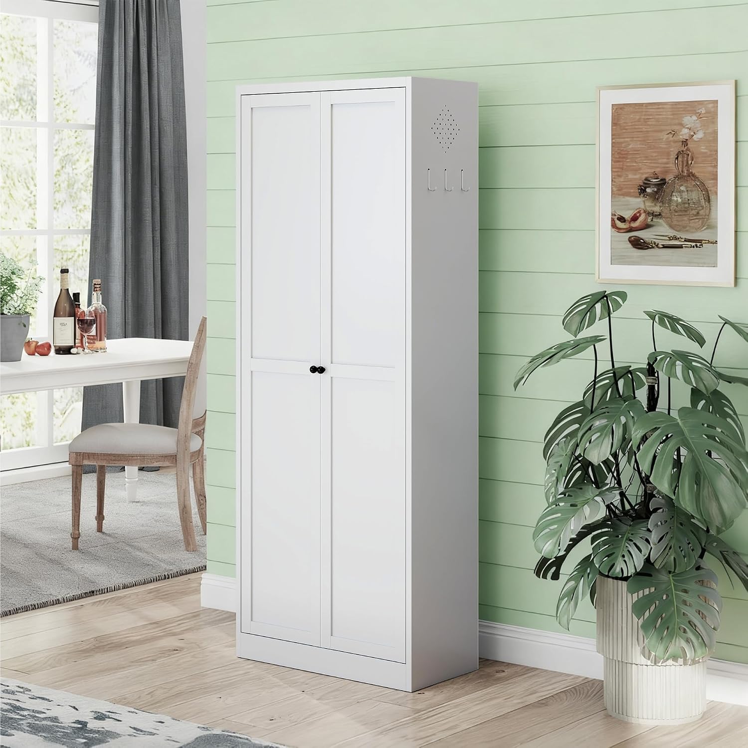 Kitchen Pantry Cabinet, 72" Tall White Metal Storage Cabinet, Kitchen Storage with 2 Doors and 5 Adjustable Shelves, Freestanding Cupboard for Living, Dining Room and Bathroom,Assemble Required