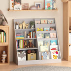 4 Tier Kids Bookshelf for Nursery, Baby Toddler Bookshelves Toy Organizers and Storage Bookcase, Wooden Children Book Shelf for Kids Rooms Classroom (Grey)