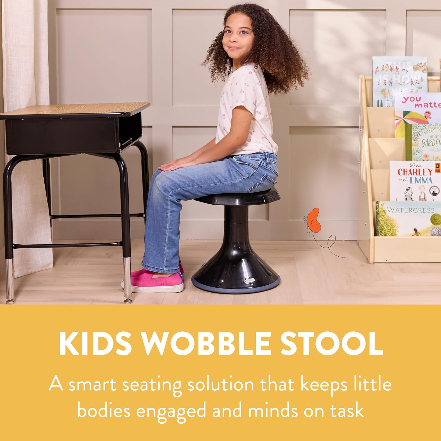Back2School Express Wobble Sensory Stool, 15in Seat Height, Flexible Seating, Black