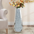 30" Tall Crushed Diamond Floor Vase, Silver Large Vases for Decor Living Room, Crystal Mirrored Home Decor Vases for Dried Flower