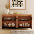 WAMPAT Sideboard Buffet Cabinets, Modern Sideboard with Adjustable Shelf and Metal Base, Coffee Bar Cabinet Storage Cabinet for Living Room, Kitchen, 2Pcs, Mocha