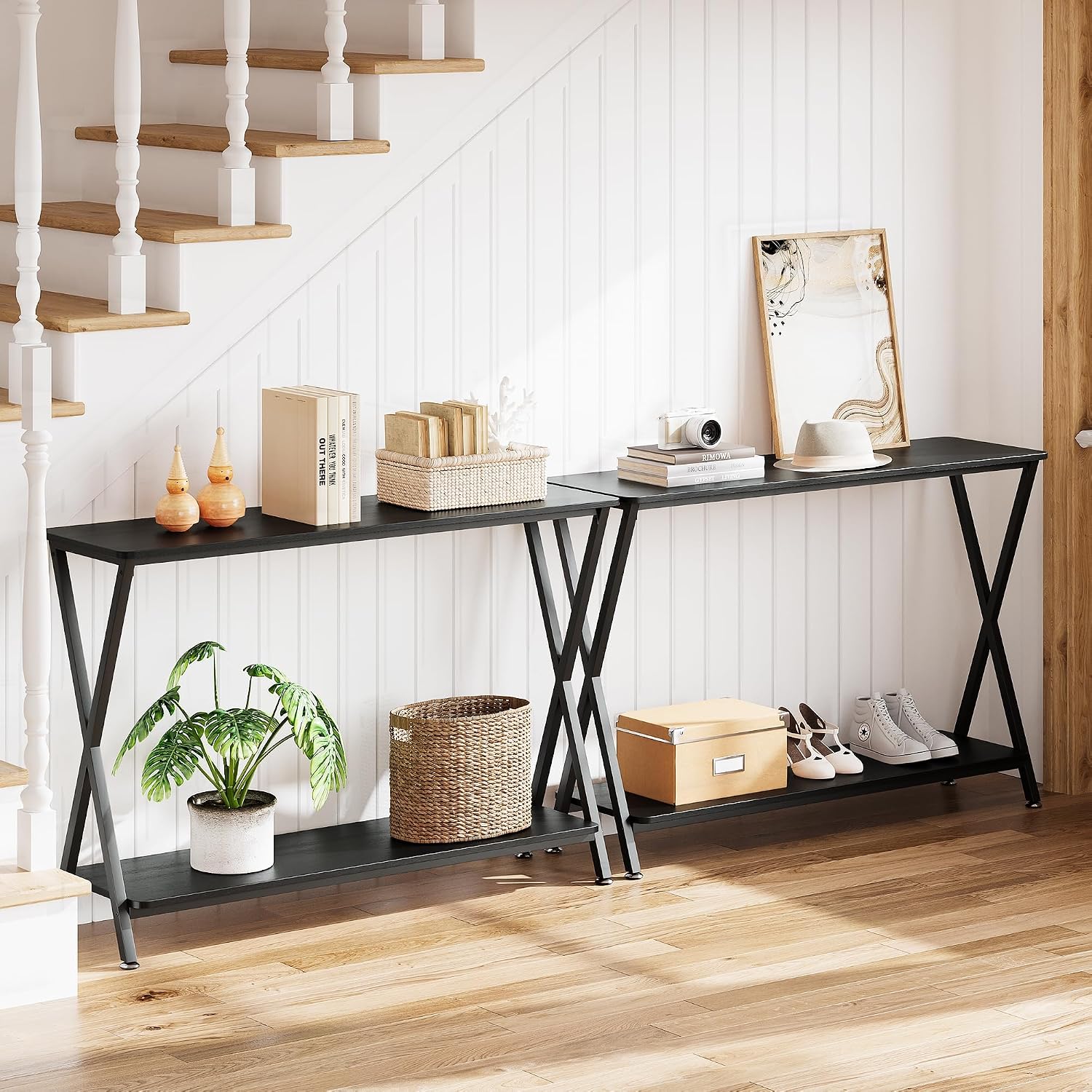 Console Table with Storage Shelf, Narrow Entryway Table, Behind Couch Tables, Thin Sofa Tables for Living Room, Hallway, Bedroom, Foyer