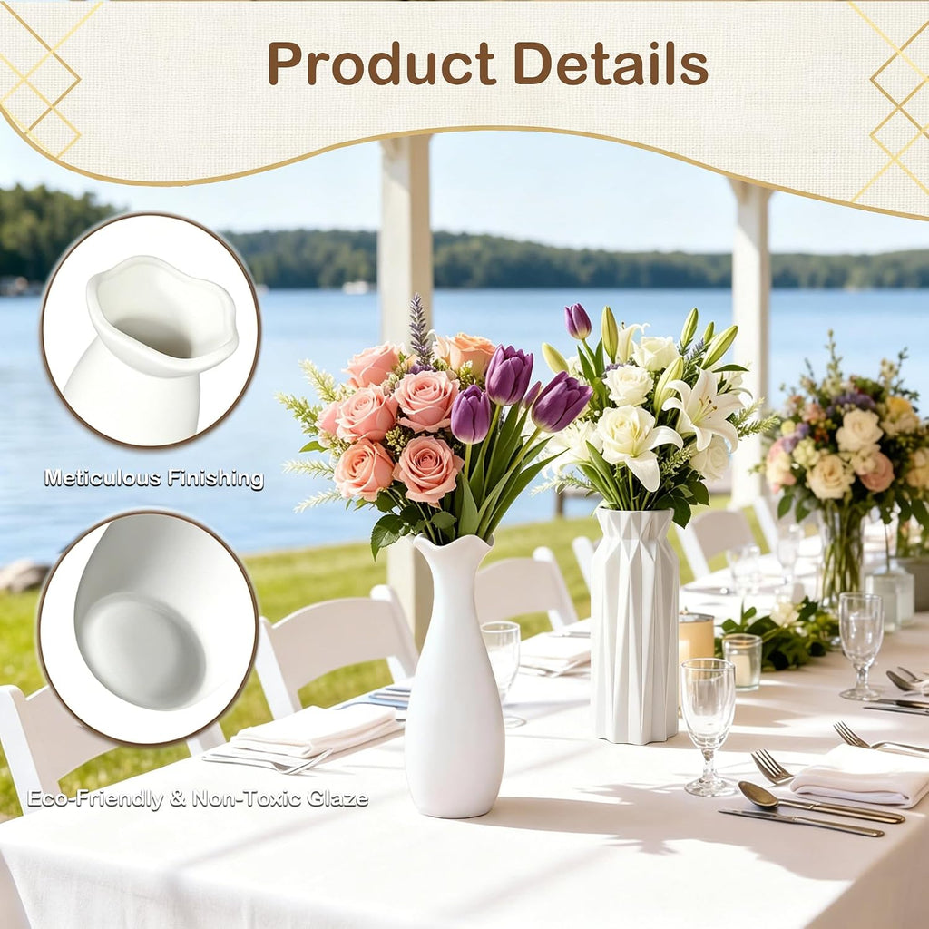 10-Piece 8 Inch White Ceramic Vases Set - Minimalist White Vases for Home Decor, Weddings, Pampas Grass & DIY Crafts | Rustic Matte White Ceramic Vases Bulk
