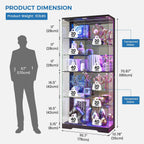 Glass Display Cabinet with RGB Lights,10-Tiers Curio Dispaly Cabinet with Human Body Sensor, Frameless Tall China Cabinets for Collectibles, Locking Showcase Cabinets with Shelf for Living Room