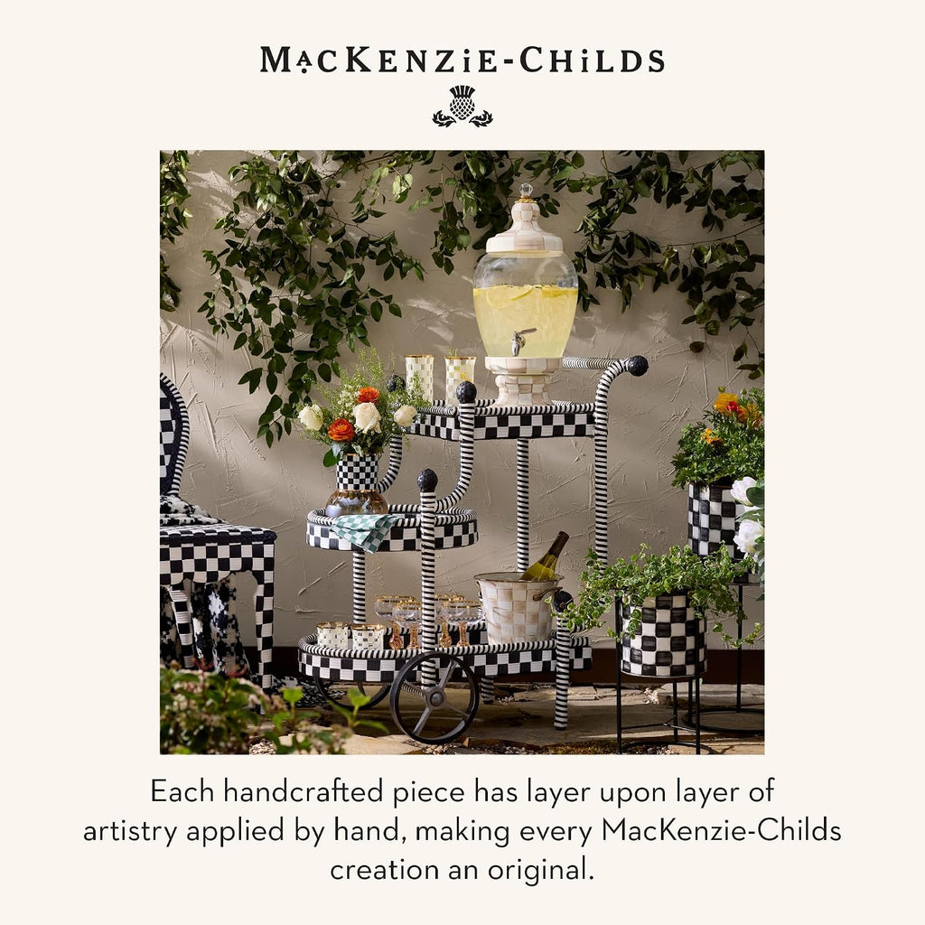 MACKENZIE-CHILDS Pedestal Vase, Decorative Centerpiece and Flower Holder, Black-and-White Courtly Check