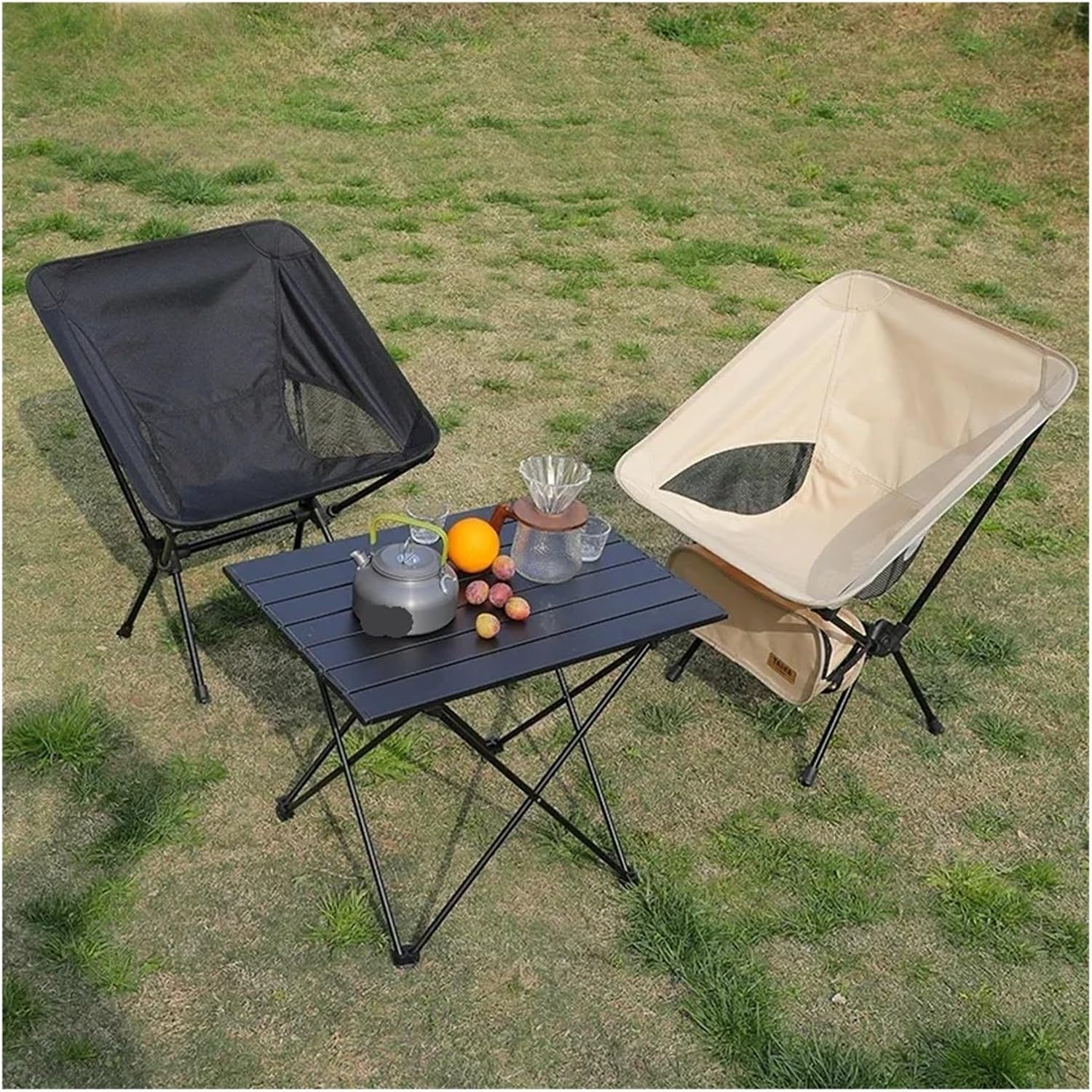 Ultralight Foldable Moon Camping Chair Set | Lightweight Backpacking Leisure Chairs for Garden, Picnic, Beach and Fishing(High back-navy)