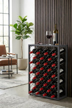 Mango Steam 32 Bottle Gray Wine Rack with Gray Glass Top Shelf, Free Standing for Home, Kitchen and Bar